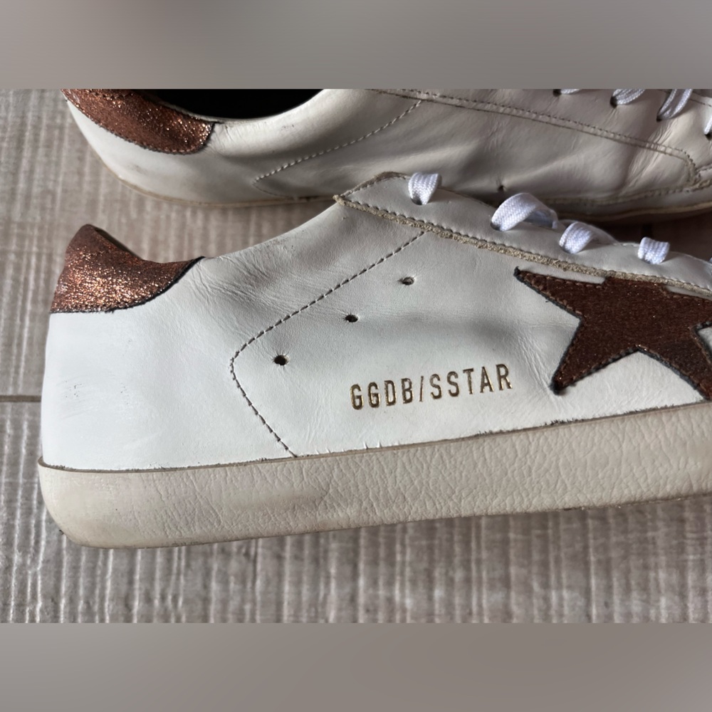 Golden Goose White and Brown Sneakers